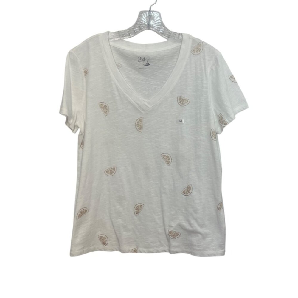 24/7 By Maurices V-Neck Tshirt Womens Medium White New WOT Citrus Print